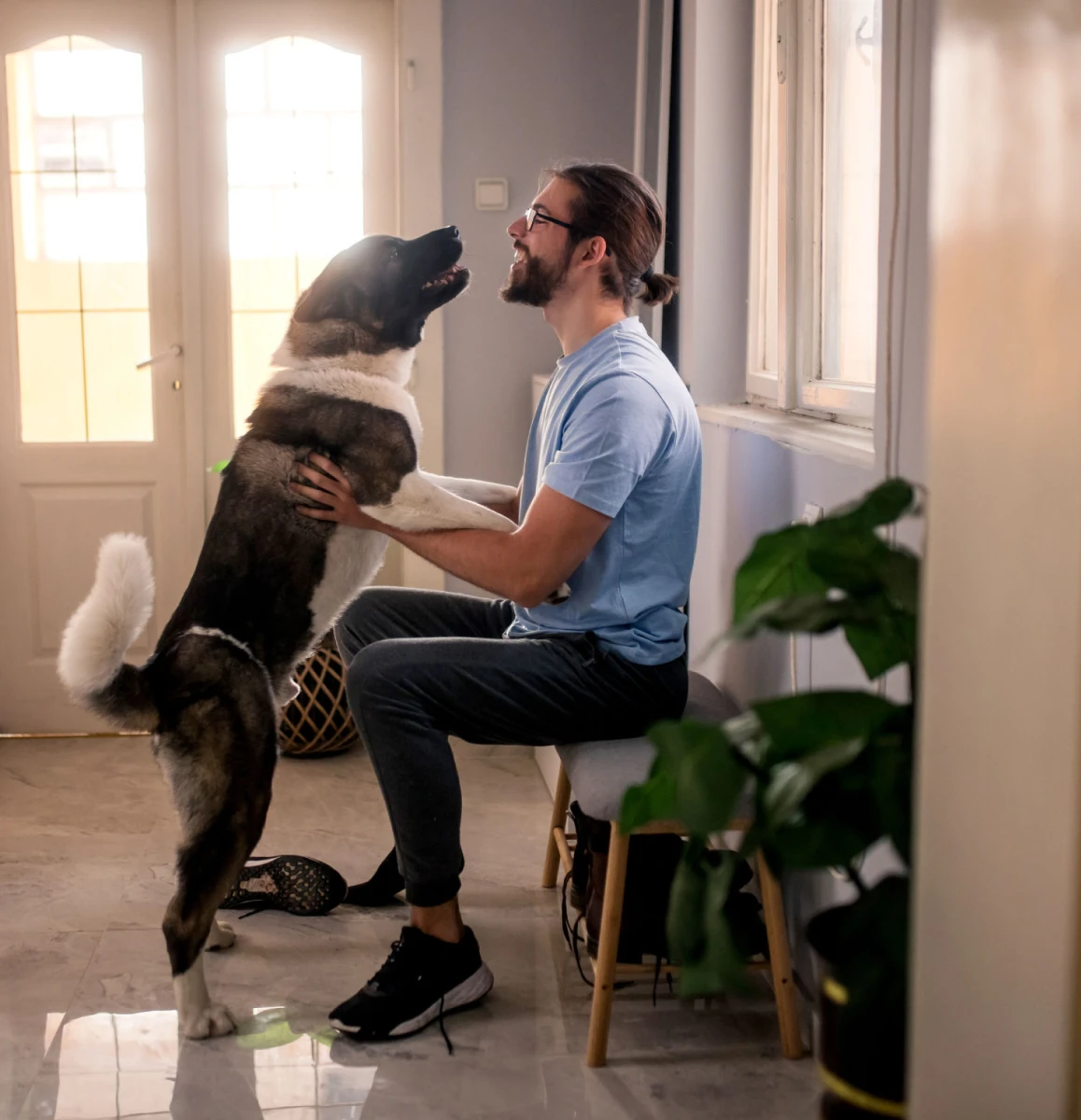 Man and dog sharing a moment